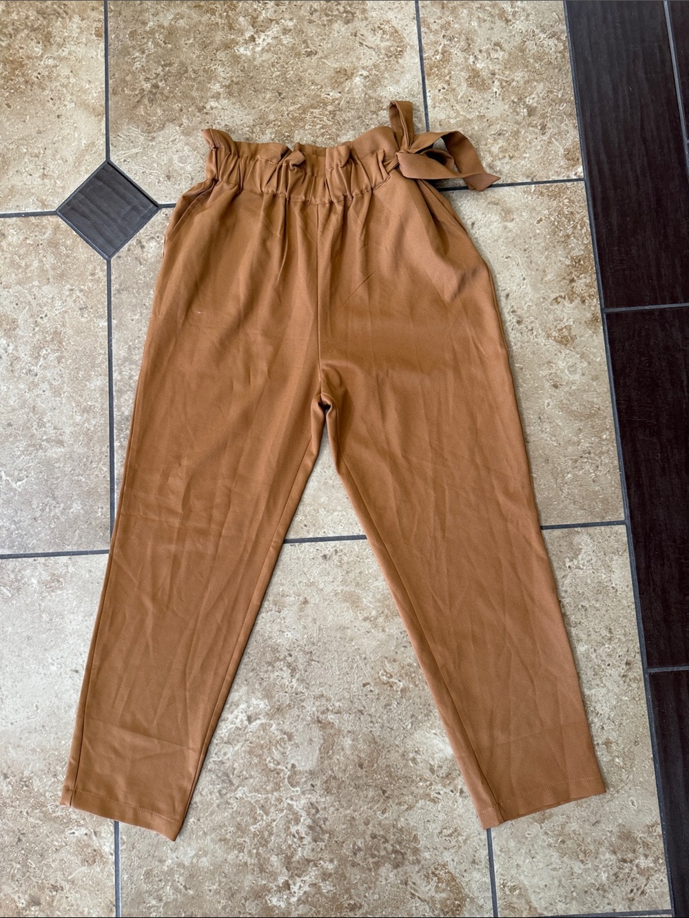 Blu Pepper Paperbag Waist Straight Leg Pants - RUST Brown